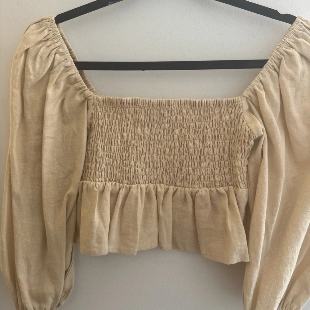 Faithfull the Brand Linen Smocked Blouse